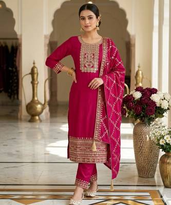 Chinon pink zari-work salwar suit 3