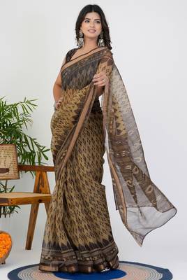 women's ikkat print kota doria saree -beige 2