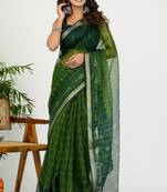 women's ikkat print kota doria saree -green