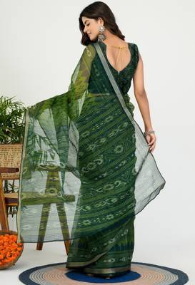women's ikkat print kota doria saree -green 2