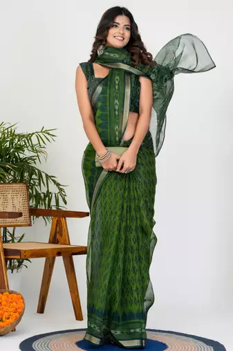 women's ikkat print kota doria saree -green
