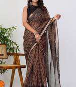 women's ikkat print kota doria saree -brown