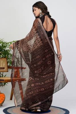 women's ikkat print kota doria saree -brown 3