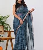 women's ikkat print kota doria saree -blue