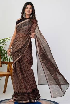 women's ikkat print kota doria saree -brown 4