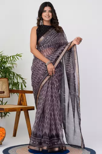 women's ikkat print kota doria saree -purple