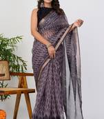 women's ikkat print kota doria saree -purple