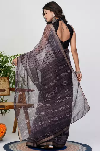 women's ikkat print kota doria saree -purple