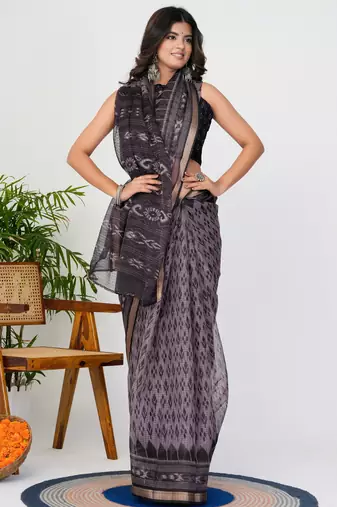 women's ikkat print kota doria saree -purple