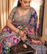 Multicolor chinon silk blendsaree with mirror work