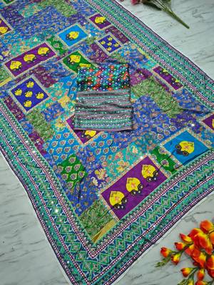 Multicolor chinon silk blendsaree with mirror work 3