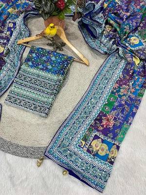 Multicolor chinon silk blendsaree with mirror work 3