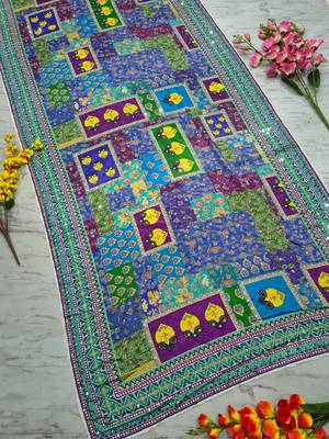 Multicolor chinon silk blendsaree with mirror work 4