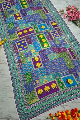 Multicolor chinon silk blendsaree with mirror work