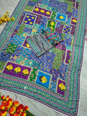 Multicolor chinon silk blendsaree with mirror work 5