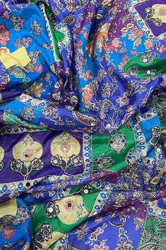 Multicolor chinon silk blendsaree with mirror work