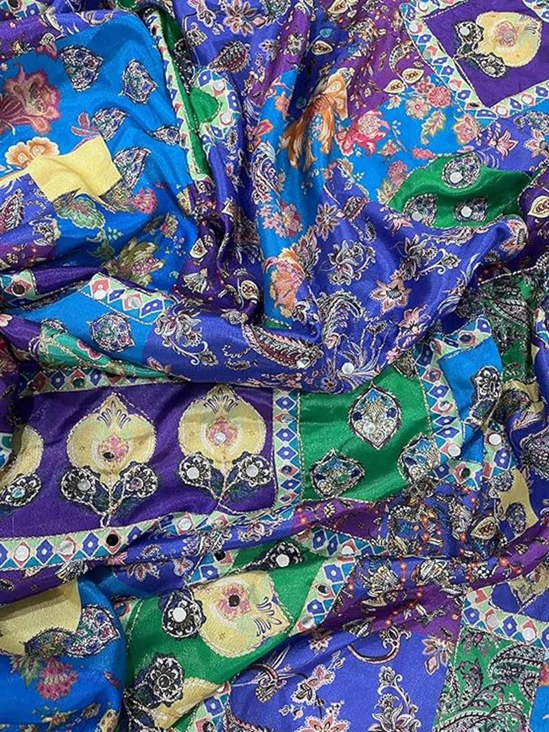 Multicolor chinon silk blendsaree with mirror work