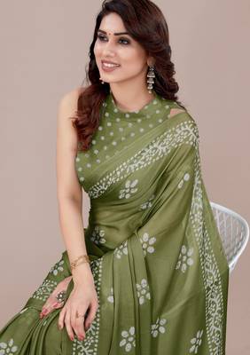women's batik print chiffon saree -green 5