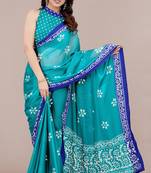 women's batik print chiffon saree -blue