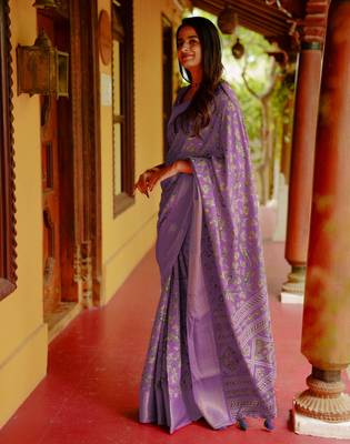 women's floral print cotton silk saree -lavender 3