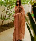 women's floral print cotton silk saree -orange