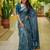 women's madhubani print cotton blend saree -teal
