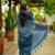 women's madhubani print cotton blend saree -teal