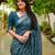 women's madhubani print cotton blend saree -teal