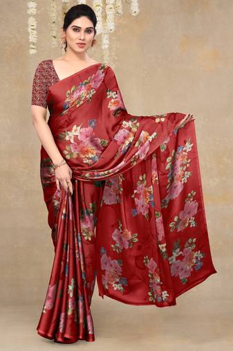 women's floral print chiffon saree -green