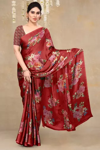 women's floral print chiffon saree -green