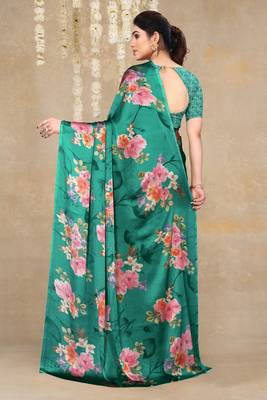 women's floral print chiffon saree -green 2