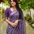 women's madhubani print cotton blend saree -purple