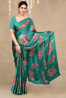 women's floral print chiffon saree -yellow 1