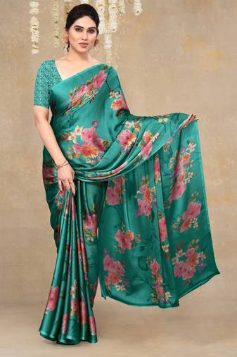 women's floral print chiffon saree -yellow