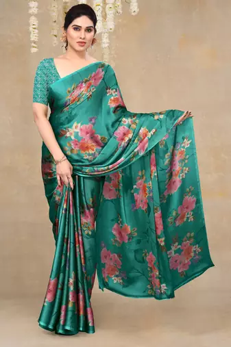 women's floral print chiffon saree -yellow