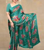 women's floral print chiffon saree -yellow