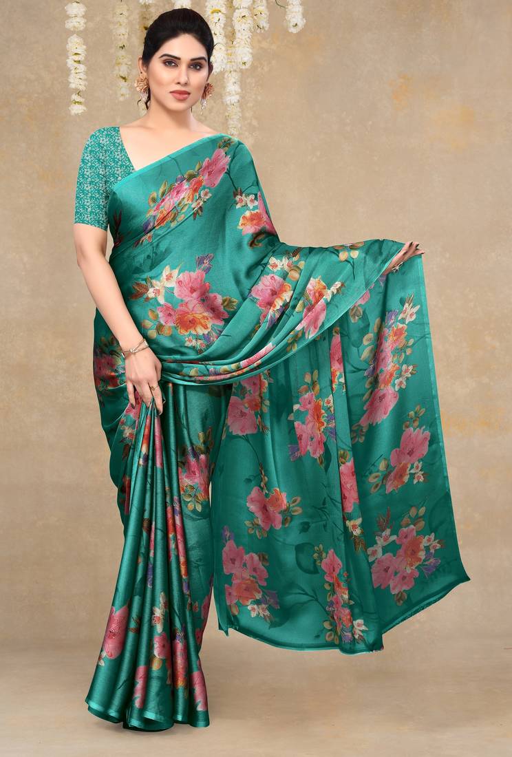women's floral print chiffon saree -yellow