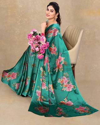 women's floral print chiffon saree -yellow 2