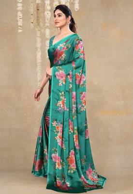 women's floral print chiffon saree -yellow 3