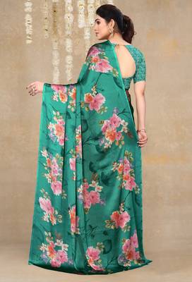 women's floral print chiffon saree -yellow 4