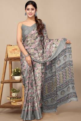 women's floral print chiffon saree -green 1