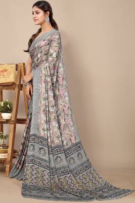women's floral print chiffon saree -green 2