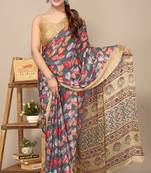 women's floral print chiffon saree -grey