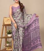 women's floral print chiffon saree -grey