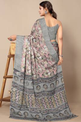 women's floral print chiffon saree -green 3