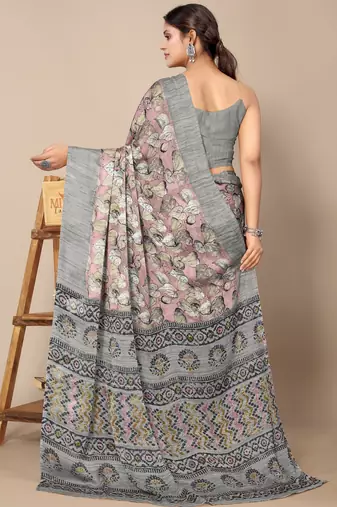 women's floral print chiffon saree -green
