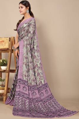women's floral print chiffon saree -grey 3