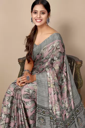 women's floral print chiffon saree -green