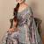 women's floral print chiffon saree -green