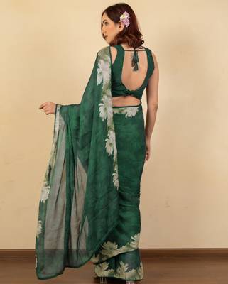 women's floral print chiffon saree -green 2